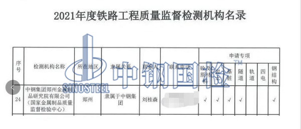 2021年度鐵路工程質(zhì)量監(jiān)督檢測機(jī)構(gòu)名錄（中鋼國檢）