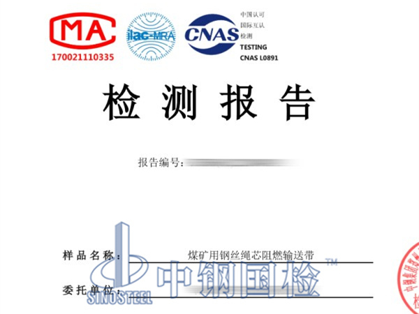 鋼絲繩芯阻燃輸送帶檢測報告